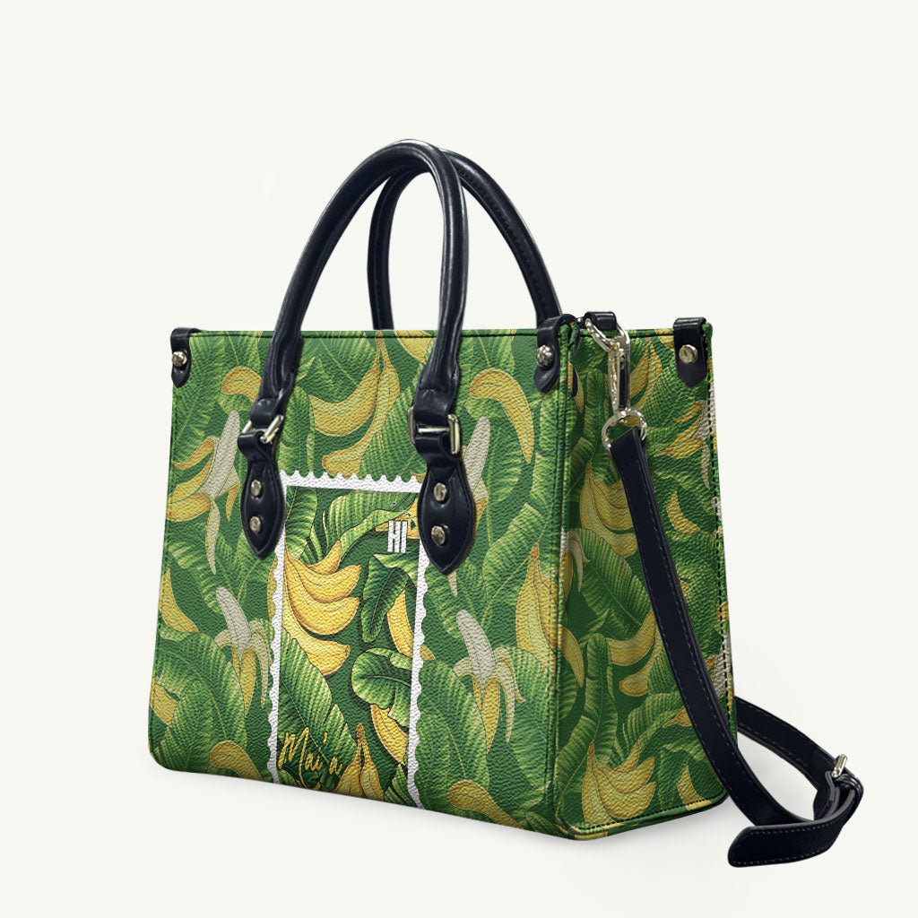 Aloha Hawaii Maia Leather Bag Hawaiian Banana Stylized Stamp LT14 Green - Polynesian Pride