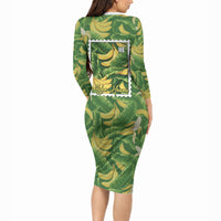 Aloha Hawaii Maia Long Sleeve Bodycon Dress Hawaiian Banana Stylized Stamp LT14 - Polynesian Pride