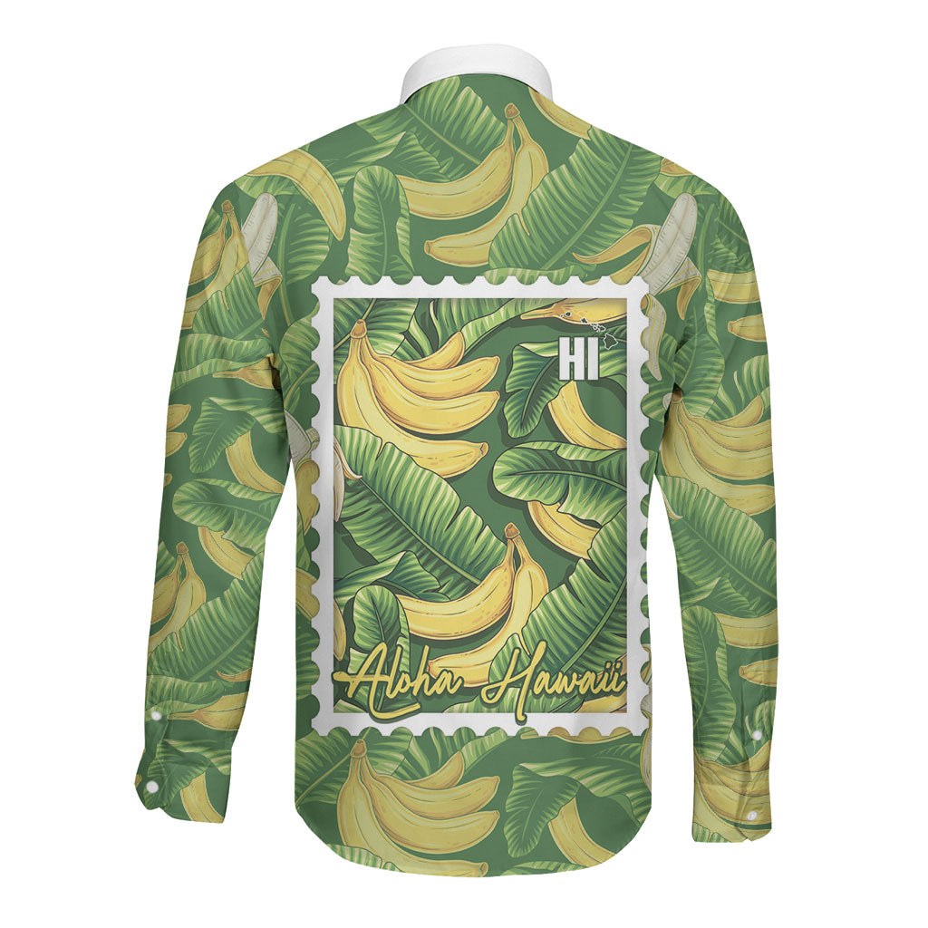 Aloha Hawaii Maia Long Sleeve Button Shirt Hawaiian Banana Stylized Stamp LT14 - Polynesian Pride