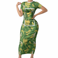 Aloha Hawaii Maia Short Sleeve Bodycon Dress Hawaiian Banana Stylized Stamp LT14 Long Dress Green - Polynesian Pride
