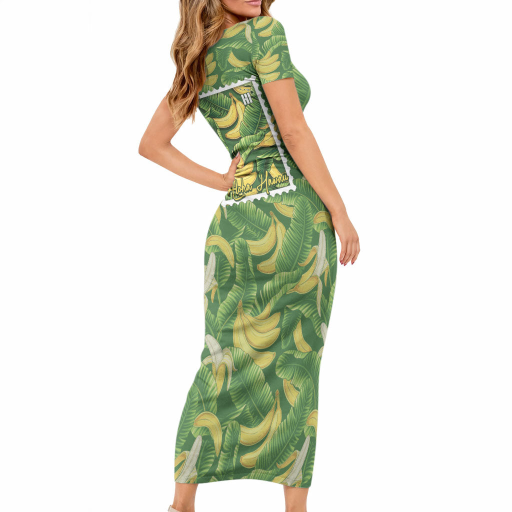 Aloha Hawaii Maia Short Sleeve Bodycon Dress Hawaiian Banana Stylized Stamp LT14 - Polynesian Pride