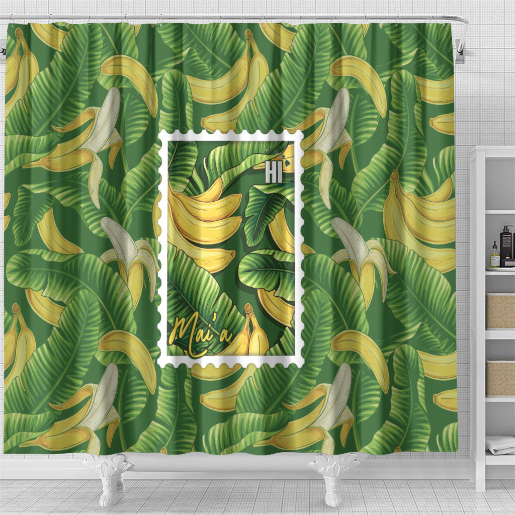 Aloha Hawaii Maia Shower Curtain Hawaiian Banana Stylized Stamp LT14 - Polynesian Pride