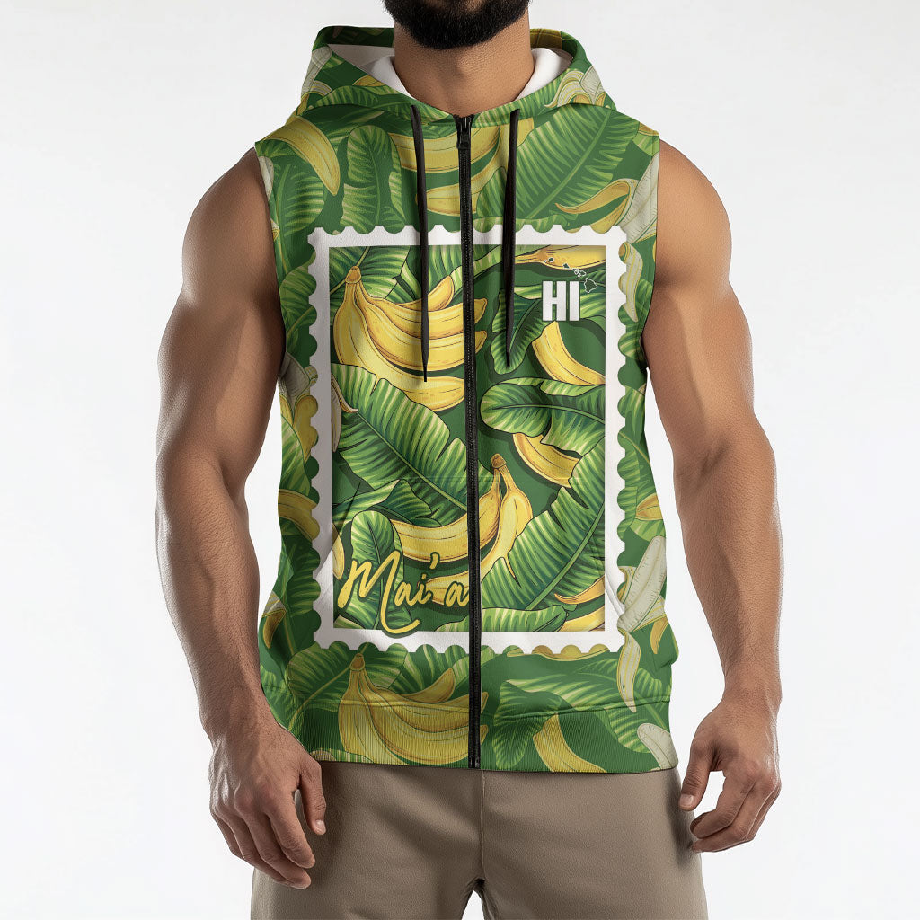 Aloha Hawaii Maia Sleeveless Zip Hoodie Hawaiian Banana Stylized Stamp LT14 - Polynesian Pride