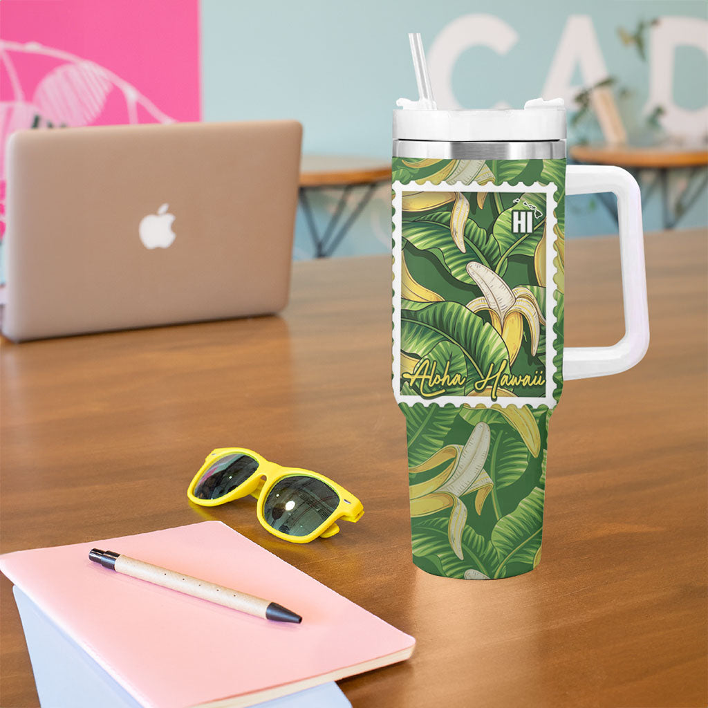 Aloha Hawaii Maia Tumbler With Handle Hawaiian Banana Stylized Stamp LT14 - Polynesian Pride