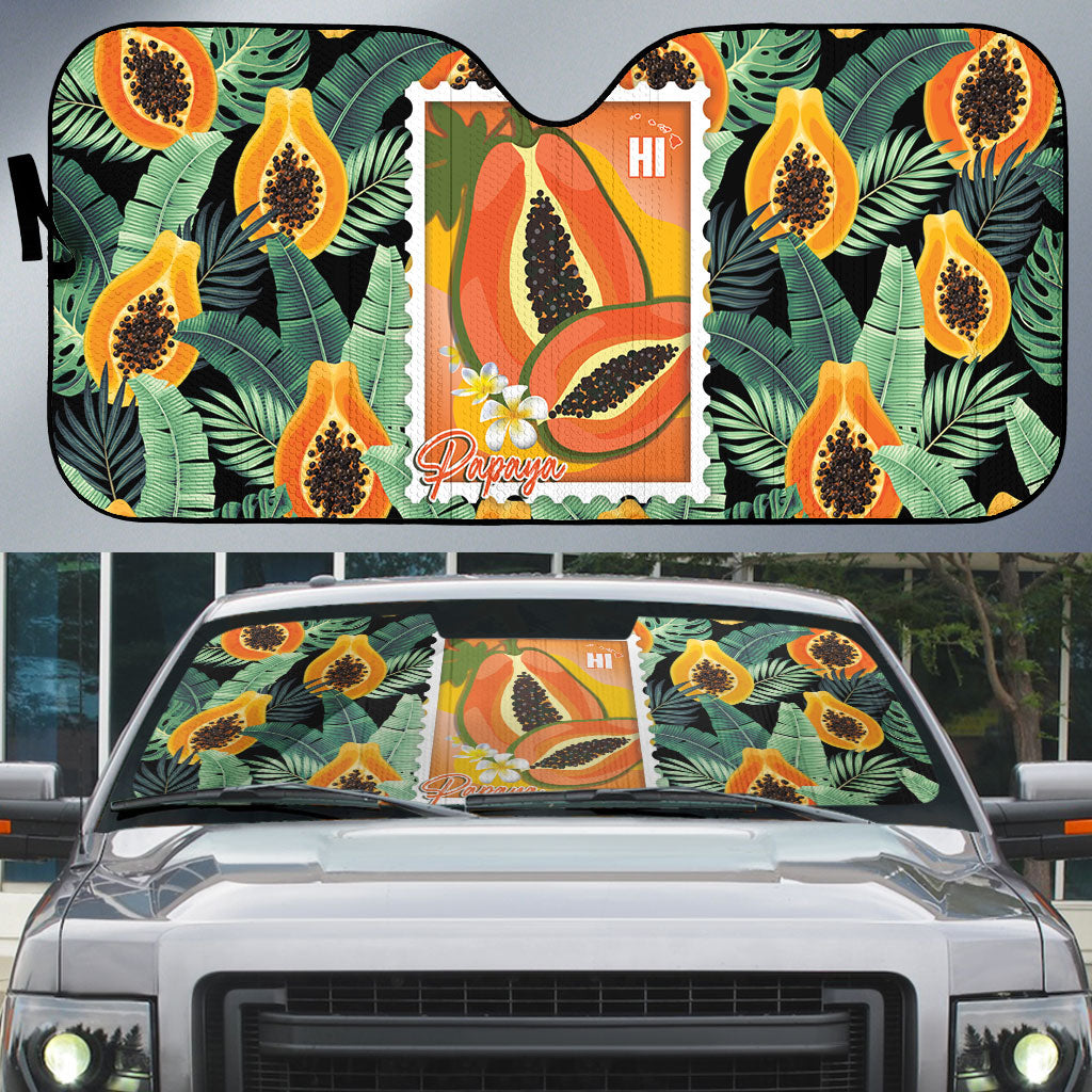 Aloha Hawaii Mikana Auto Sun Shade Hawaiian Papaya Stylized Stamp