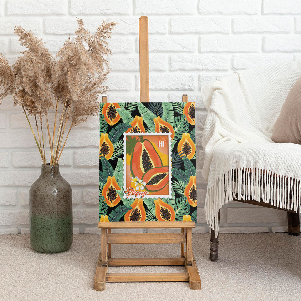 Aloha Hawaii Mikana Canvas Wall Art Hawaiian Papaya Stylized Stamp LT14 - Polynesian Pride