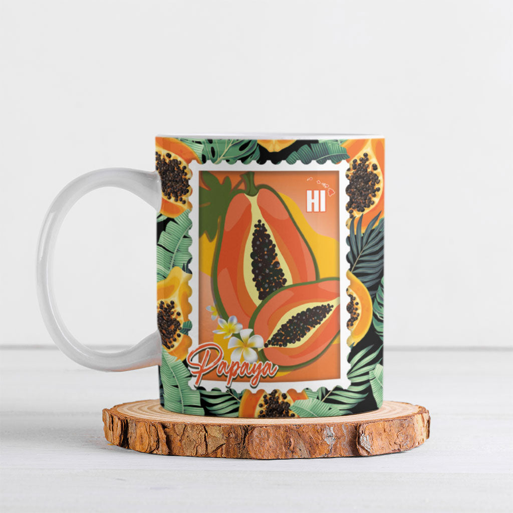 Aloha Hawaii Mikana Ceramic Mug Hawaiian Papaya Stylized Stamp