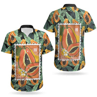 Aloha Hawaii Mikana Couples Matching Long Sleeve Bodycon Dress and Hawaiian Shirt Hawaiian Papaya Stylized Stamp LT14 - Polynesian Pride