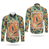 Aloha Hawaii Mikana Couples Matching Off Shoulder Maxi Dress and Long Sleeve Button Shirt Hawaiian Papaya Stylized Stamp LT14 - Polynesian Pride