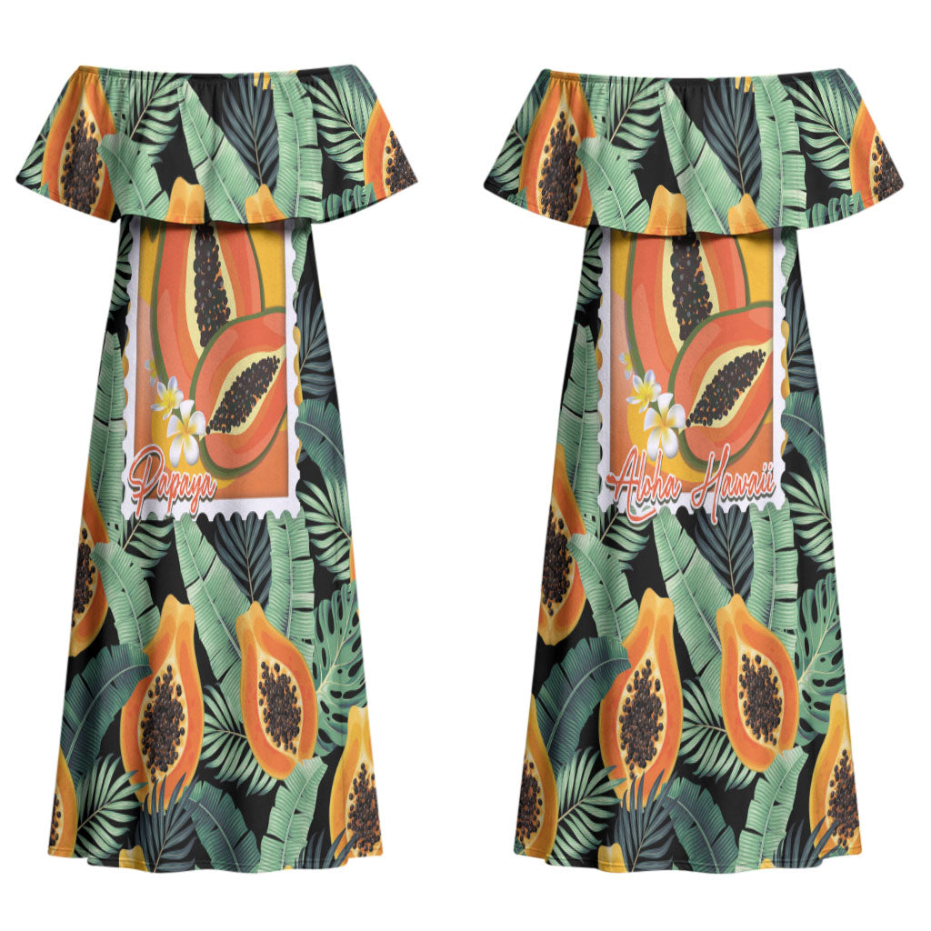 Aloha Hawaii Mikana Couples Matching Off Shoulder Maxi Dress and Long Sleeve Button Shirt Hawaiian Papaya Stylized Stamp LT14 - Polynesian Pride