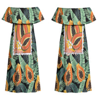 Aloha Hawaii Mikana Couples Matching Off Shoulder Maxi Dress and Long Sleeve Button Shirt Hawaiian Papaya Stylized Stamp LT14 - Polynesian Pride