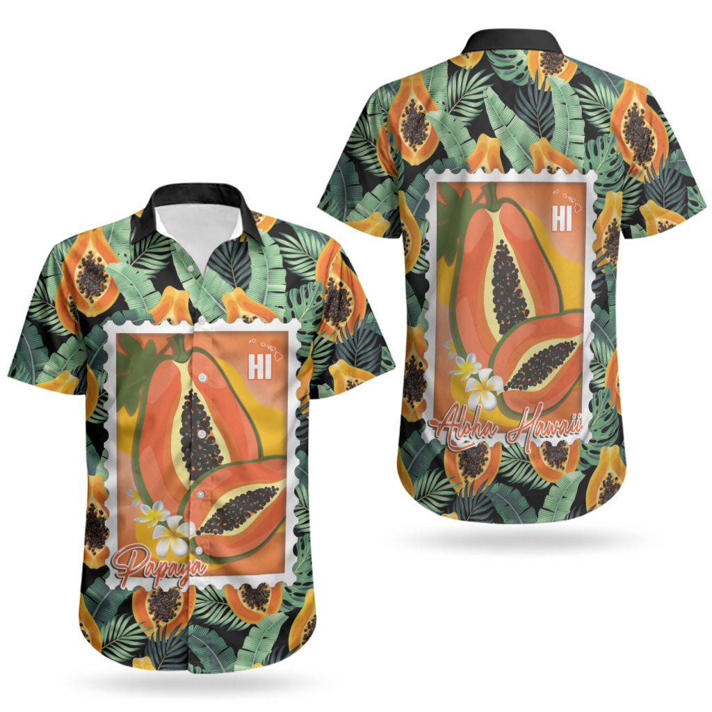 Aloha Hawaii Mikana Couples Matching Short Sleeve Bodycon Dress and Hawaiian Shirt Hawaiian Papaya Stylized Stamp LT14 - Polynesian Pride