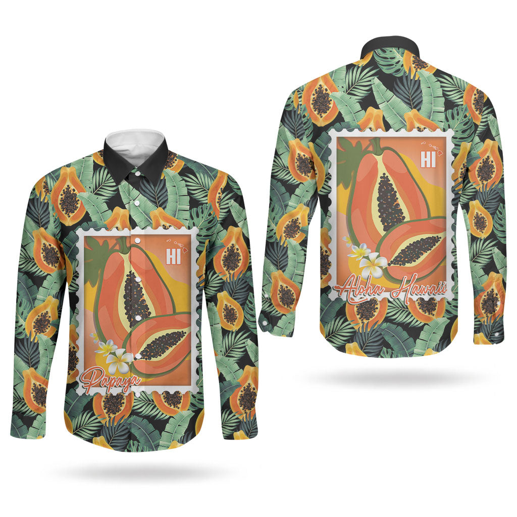 Aloha Hawaii Mikana Couples Matching Summer Maxi Dress and Long Sleeve Button Shirt Hawaiian Papaya Stylized Stamp LT14 - Polynesian Pride