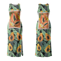 Aloha Hawaii Mikana Couples Matching Tank Maxi Dress and Long Sleeve Button Shirt Hawaiian Papaya Stylized Stamp LT14 - Polynesian Pride
