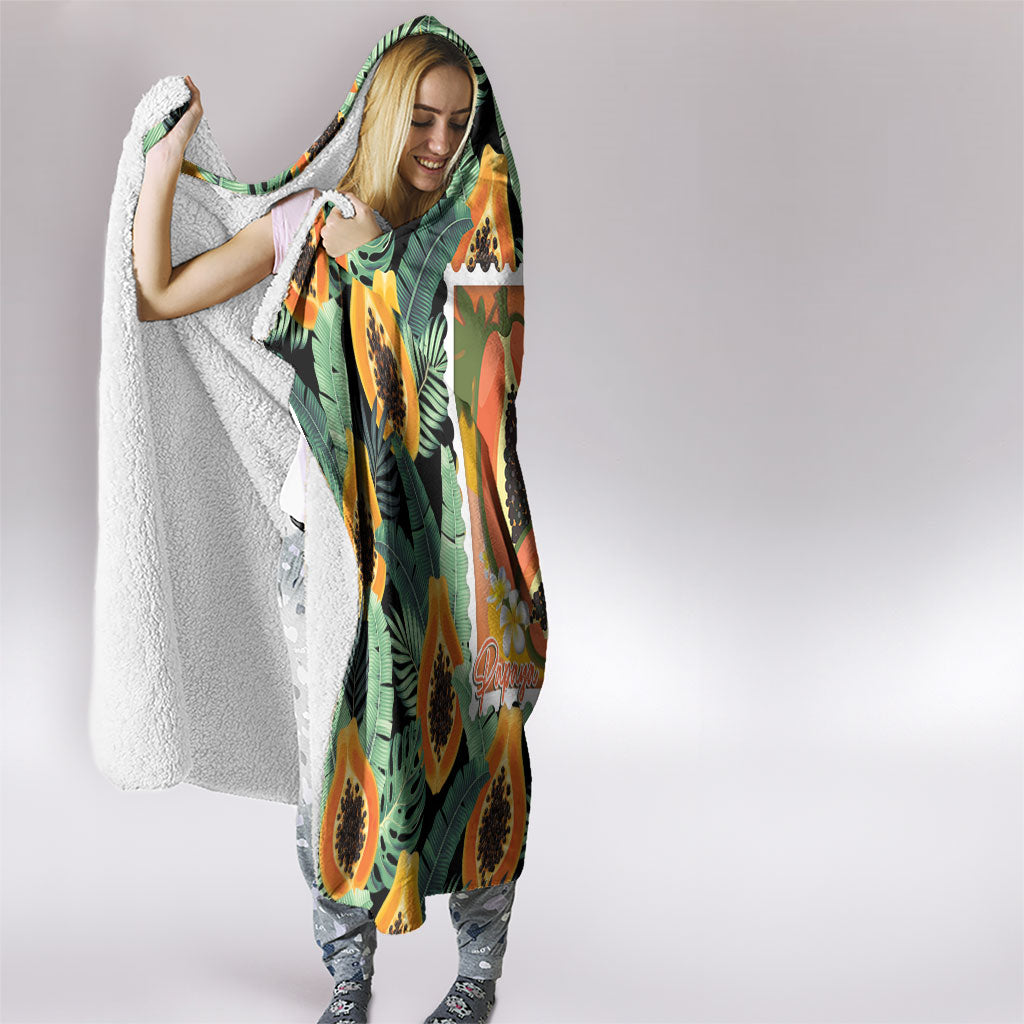 Aloha Hawaii Mikana Hooded Blanket Hawaiian Papaya Stylized Stamp LT14 - Polynesian Pride