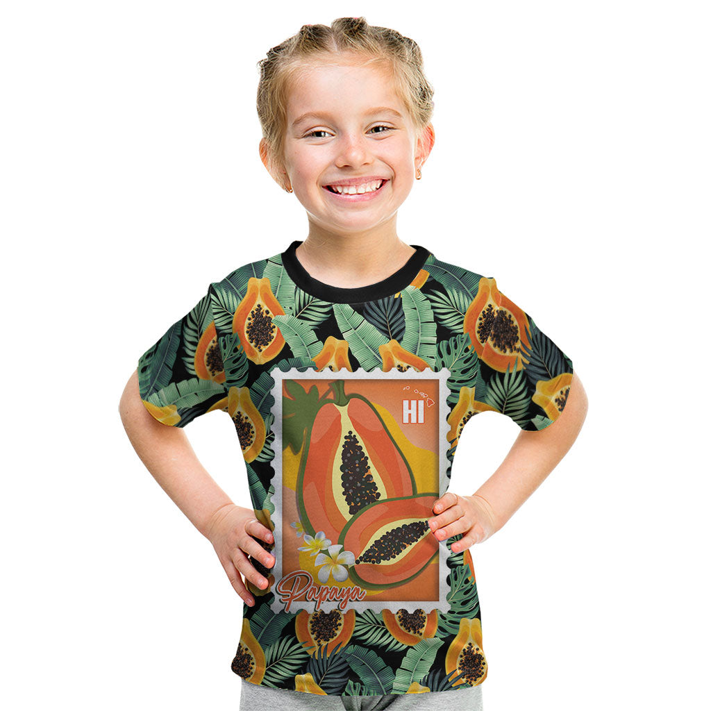 Aloha Hawaii Mikana Kid T Shirt Hawaiian Papaya Stylized Stamp LT14 Green - Polynesian Pride