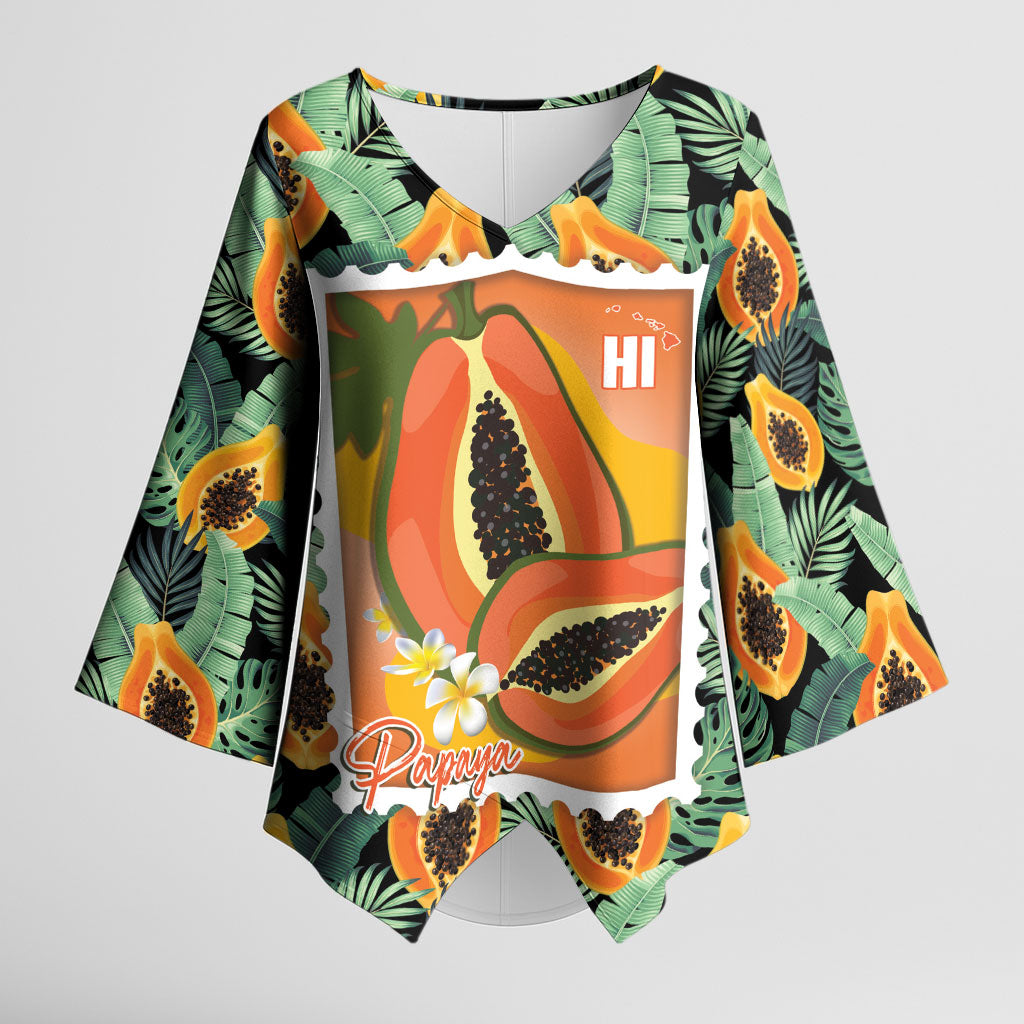 Aloha Hawaii Mikana Kimono Sleeve Blouse Hawaiian Papaya Stylized Stamp
