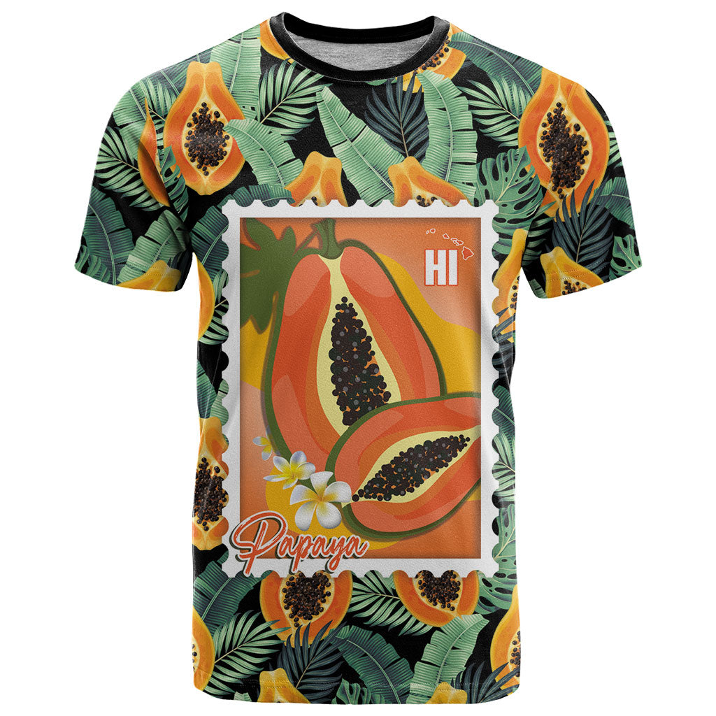 Aloha Hawaii Mikana T Shirt Hawaiian Papaya Stylized Stamp LT14 Green - Polynesian Pride