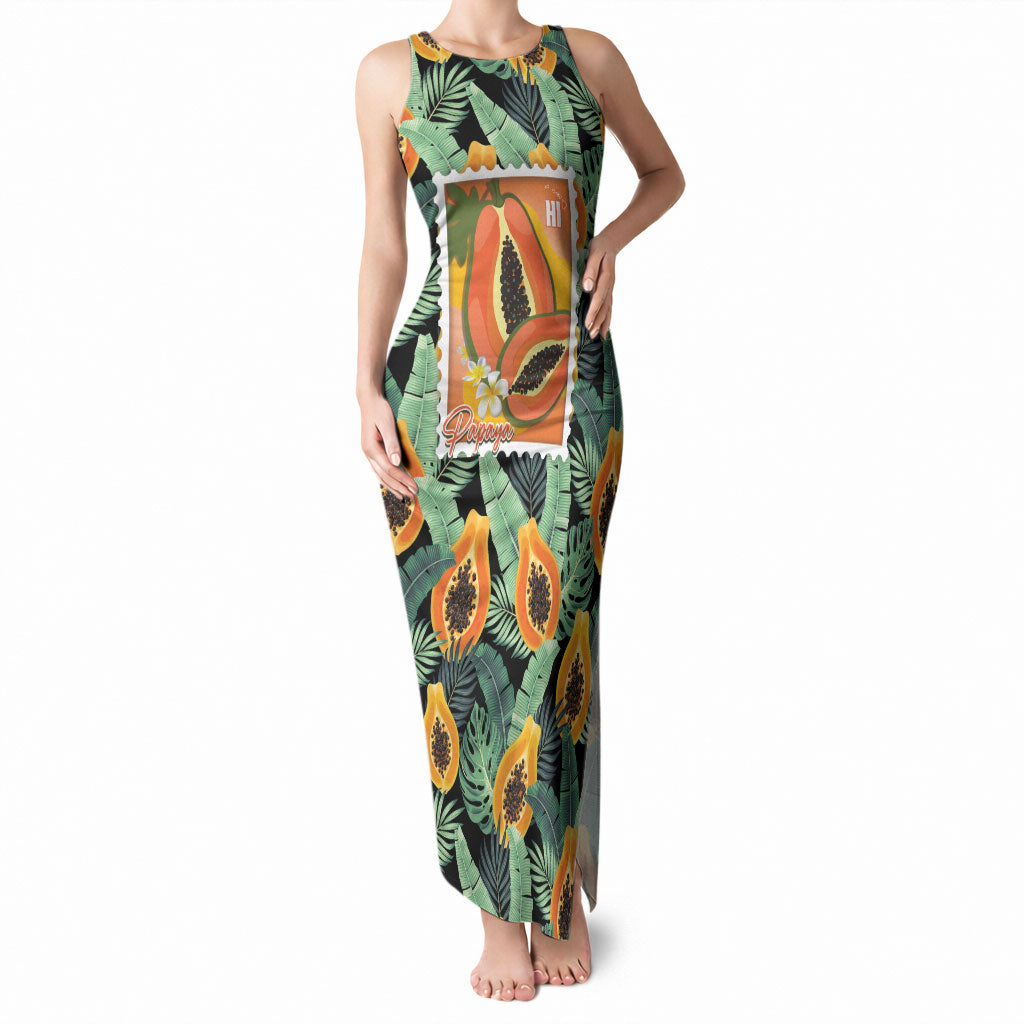 Aloha Hawaii Mikana Tank Maxi Dress Hawaiian Papaya Stylized Stamp