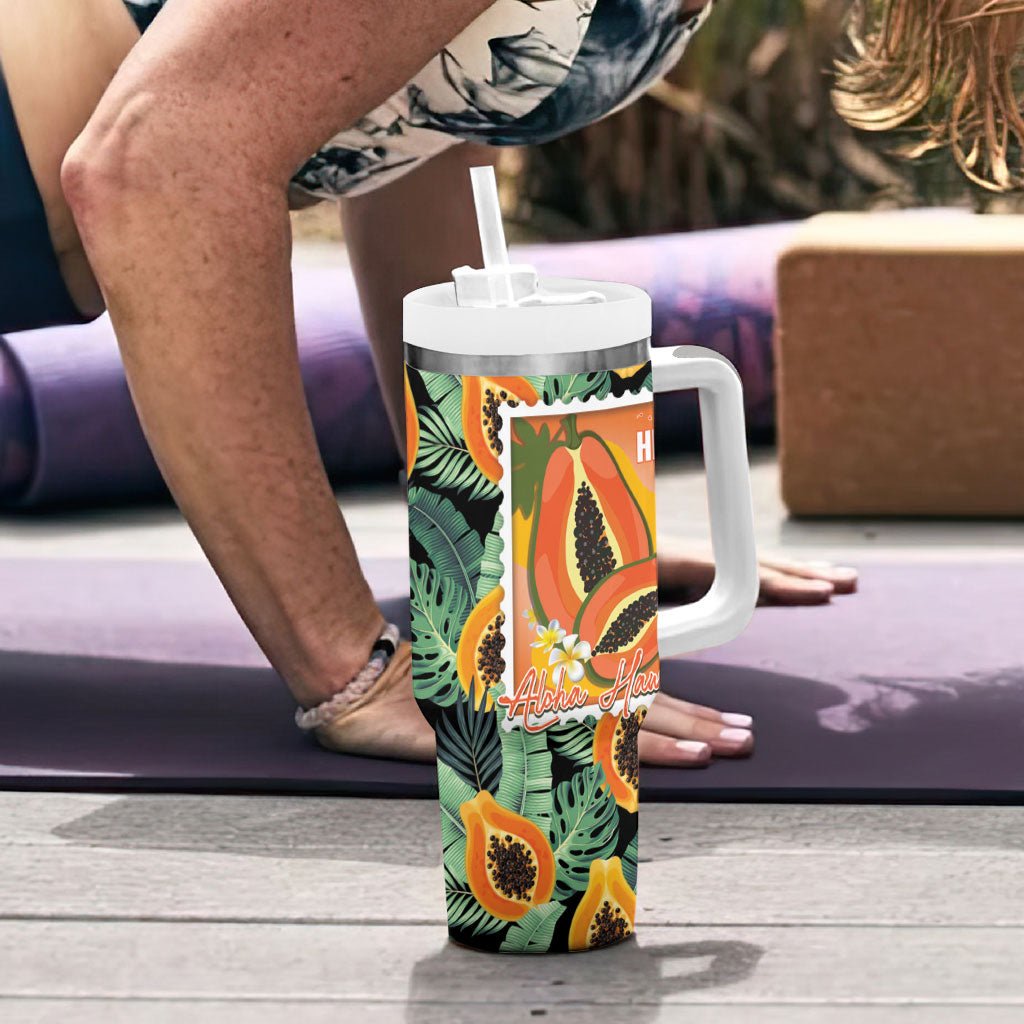 Aloha Hawaii Mikana Tumbler With Handle Hawaiian Papaya Stylized Stamp LT14 - Polynesian Pride