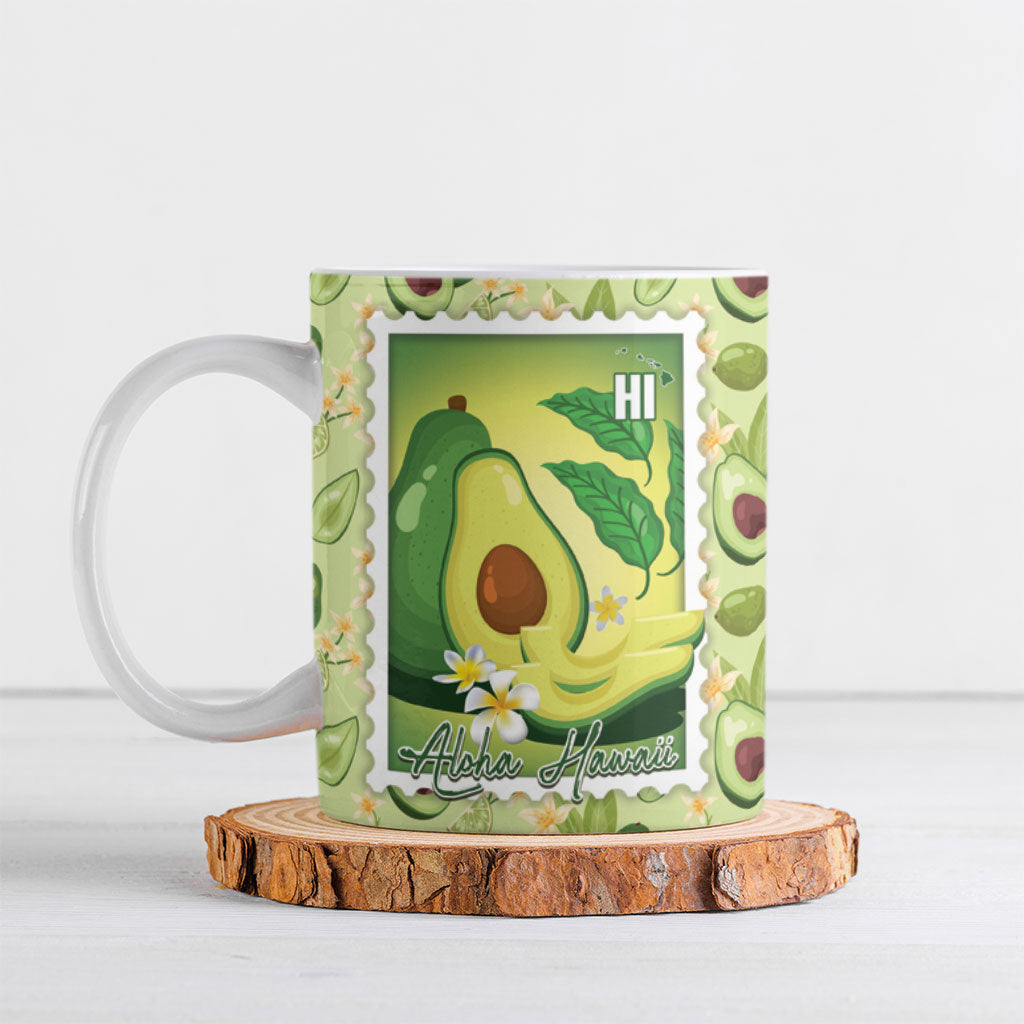Aloha Hawaii Avocado Ceramic Mug Hawaiian Fruit Stylized Stamp