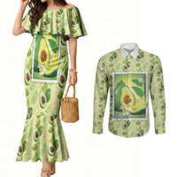 Aloha Hawaii Avocado Couples Matching Mermaid Dress and Long Sleeve Button Shirt Hawaiian Fruit Stylized Stamp LT14 Green - Polynesian Pride