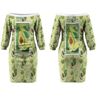 Aloha Hawaii Avocado Couples Matching Off The Shoulder Long Sleeve Dress and Hawaiian Shirt Hawaiian Fruit Stylized Stamp LT14 - Polynesian Pride