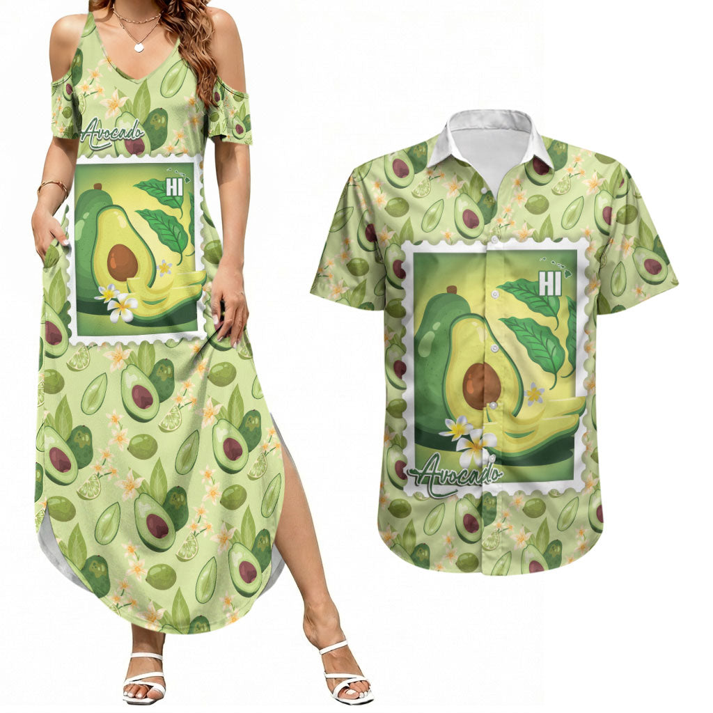 Aloha Hawaii Avocado Couples Matching Summer Maxi Dress and Hawaiian Shirt Hawaiian Fruit Stylized Stamp