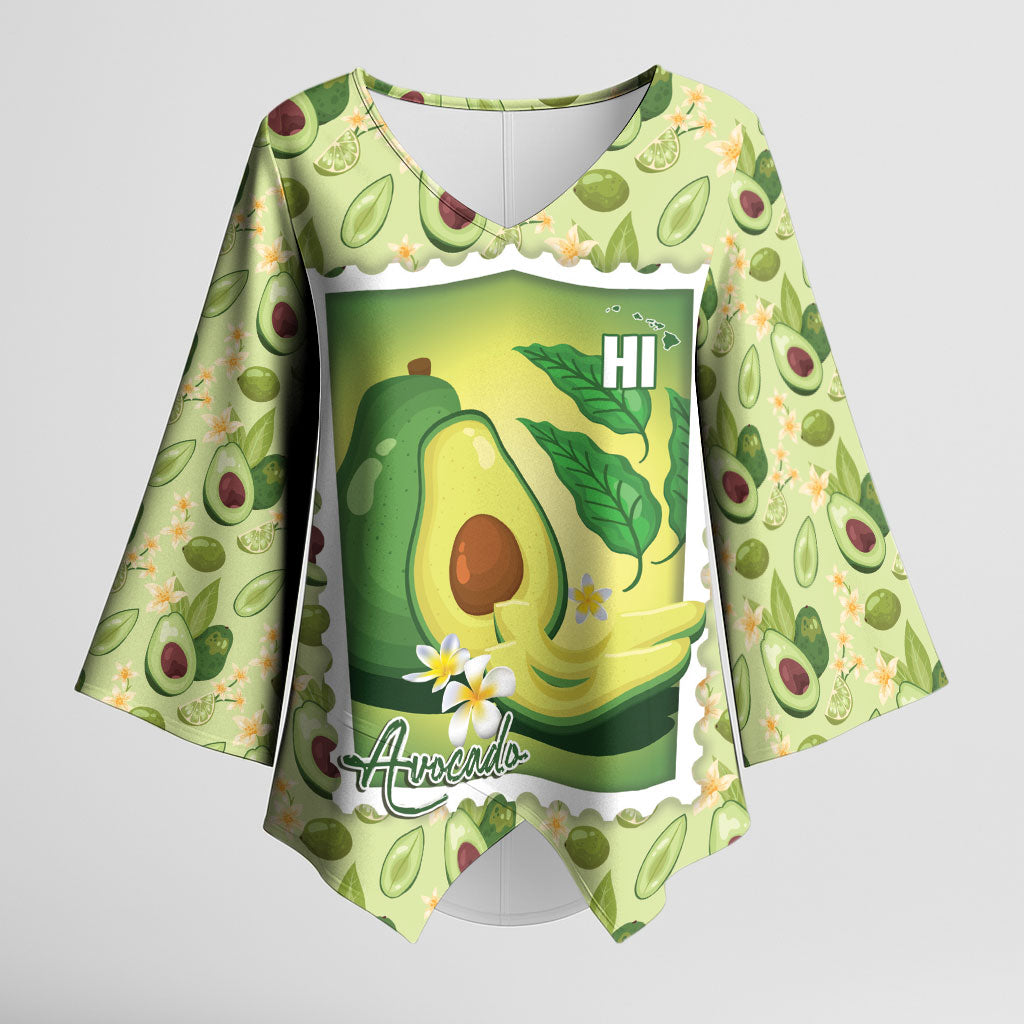 Aloha Hawaii Avocado Kimono Sleeve Blouse Hawaiian Fruit Stylized Stamp
