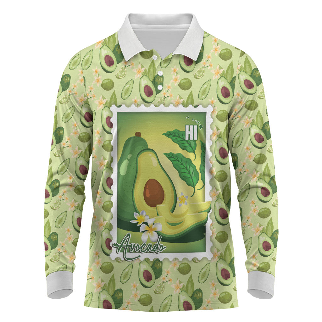 Aloha Hawaii Avocado Long Sleeve Polo Shirt Hawaiian Fruit Stylized Stamp