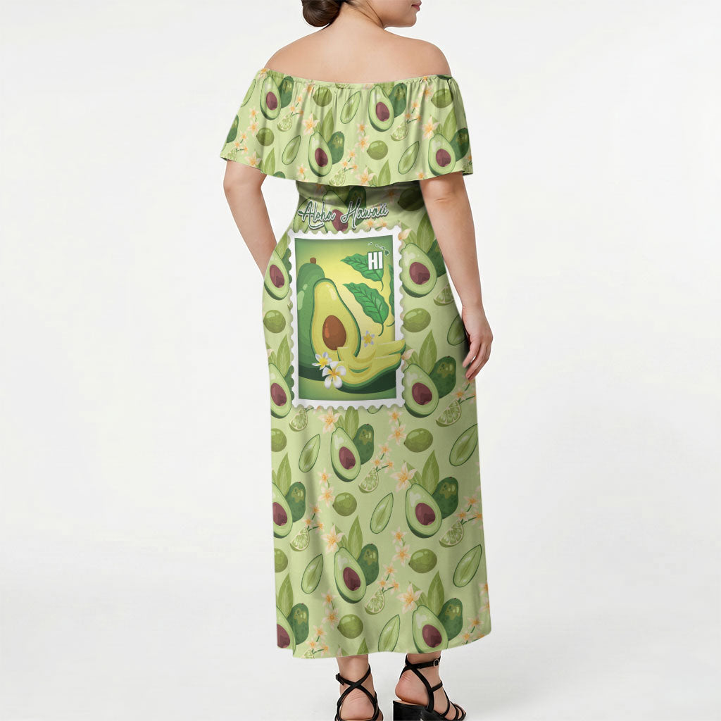 Aloha Hawaii Avocado Off Shoulder Maxi Dress Hawaiian Fruit Stylized Stamp LT14 - Polynesian Pride