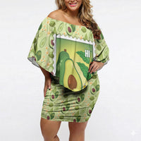 Aloha Hawaii Avocado Off Shoulder Short Dress Hawaiian Fruit Stylized Stamp LT14 Women Green - Polynesian Pride