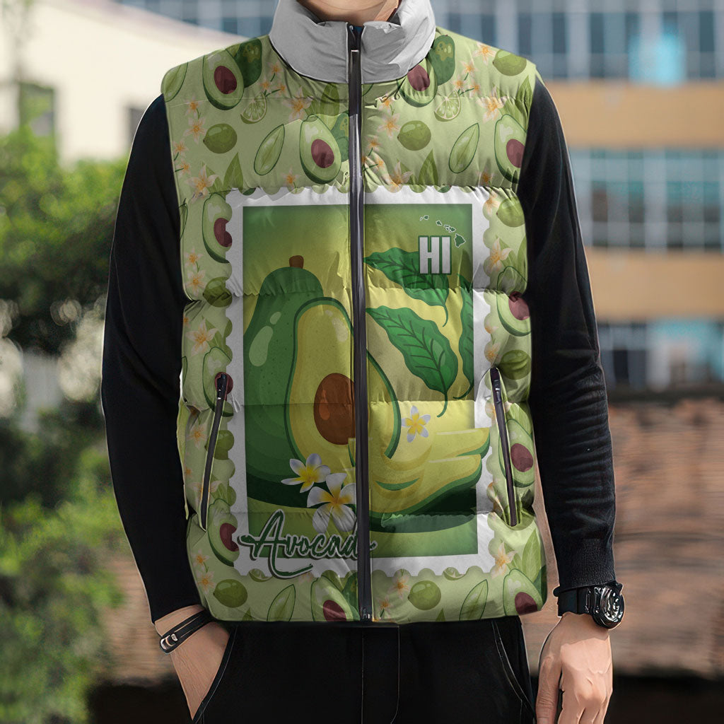 Aloha Hawaii Avocado Sleeveless Puffer Jacket Hawaiian Fruit Stylized Stamp LT14 - Polynesian Pride