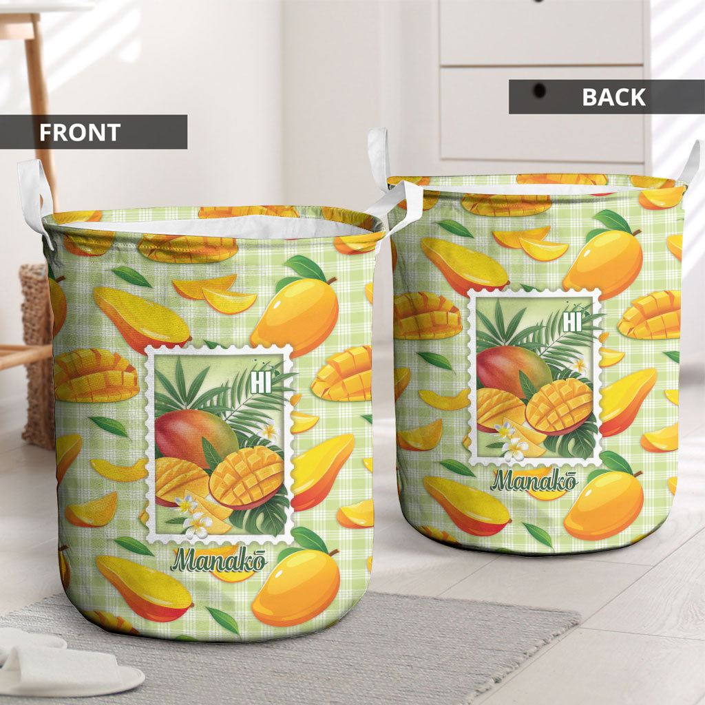 Aloha Hawaii Manako Palaka Motifs Laundry Basket Hawaiian Mango Stylized Stamp LT14 - Polynesian Pride