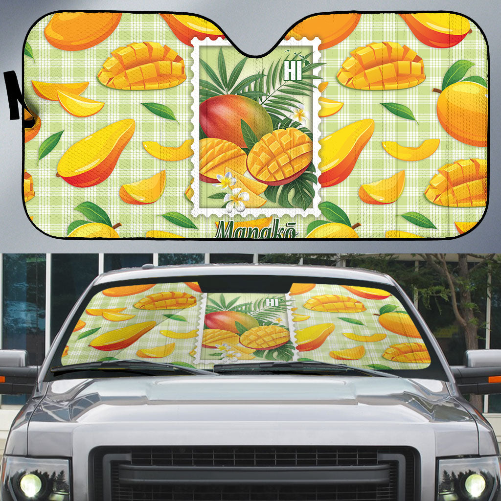 Aloha Hawaii Manako Palaka Motifs Auto Sun Shade Hawaiian Mango Stylized Stamp