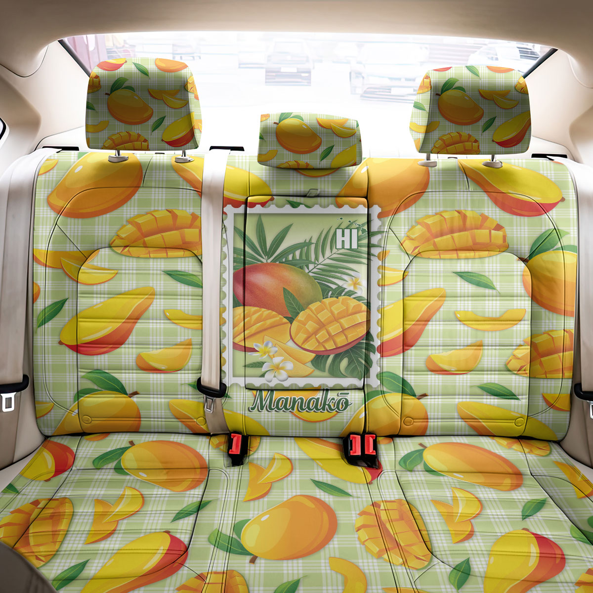 Aloha Hawaii Manako Palaka Motifs Back Car Seat Cover Hawaiian Mango Stylized Stamp LT14 - Polynesian Pride