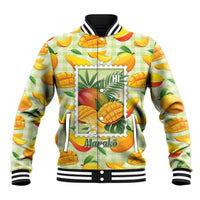 Aloha Hawaii Manako Palaka Motifs Baseball Jacket Hawaiian Mango Stylized Stamp LT14 Unisex Yellow - Polynesian Pride