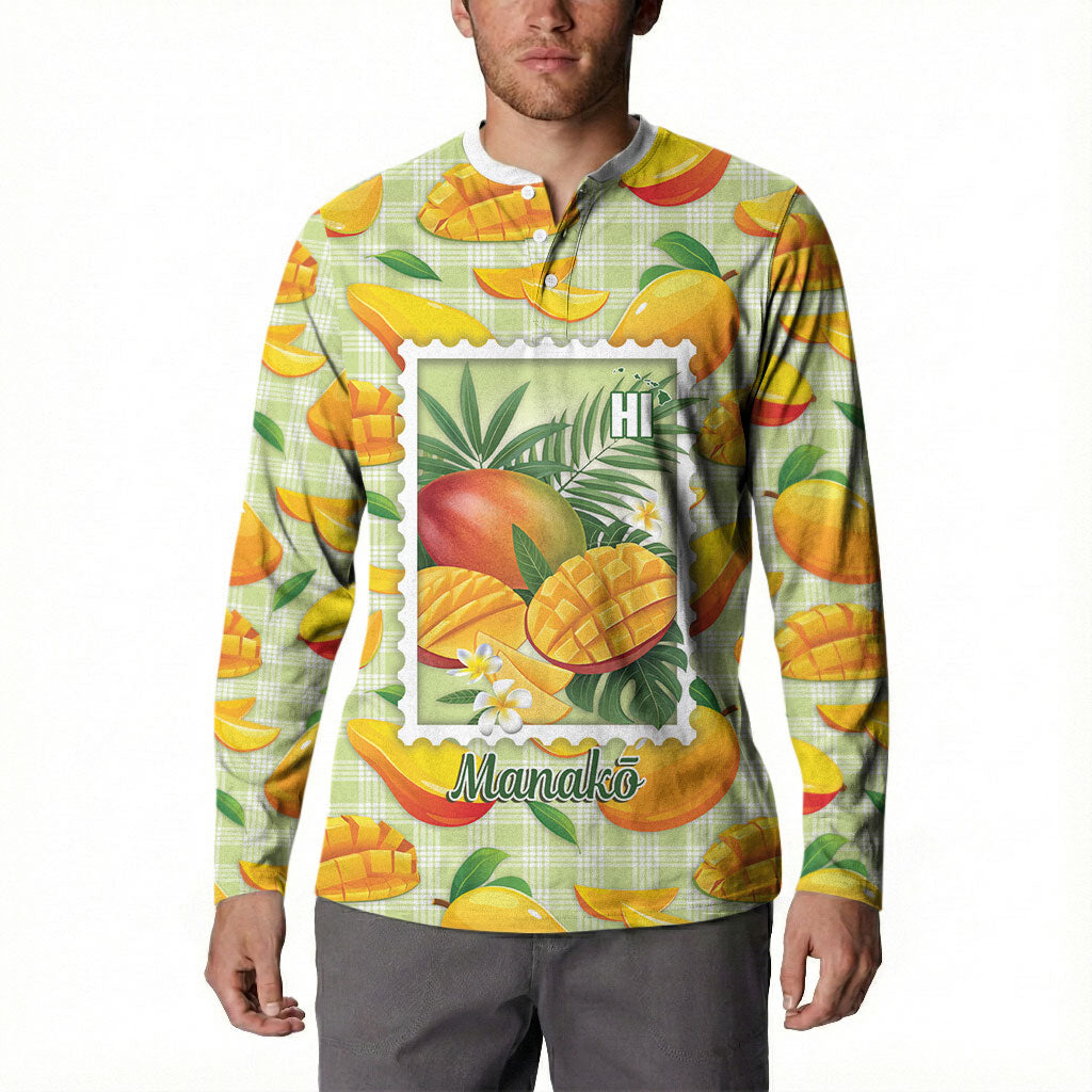 Aloha Hawaii Manako Palaka Motifs Button Sweatshirt Hawaiian Mango Stylized Stamp LT14 - Polynesian Pride
