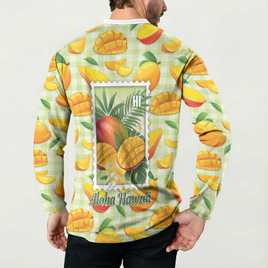 Aloha Hawaii Manako Palaka Motifs Button Sweatshirt Hawaiian Mango Stylized Stamp LT14 - Polynesian Pride