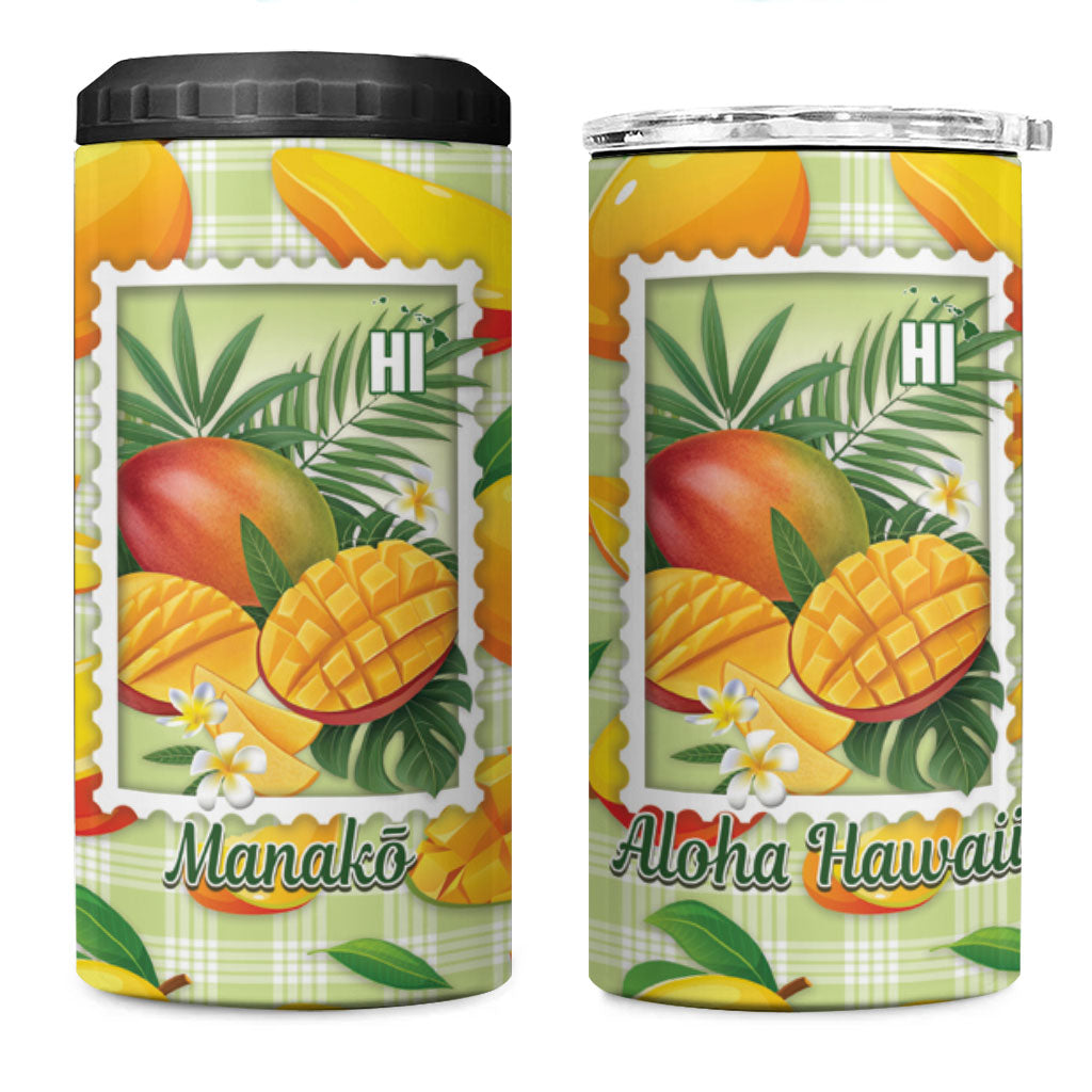 Aloha Hawaii Manako Palaka Motifs 4 in 1 Can Cooler Tumbler Hawaiian Mango Stylized Stamp