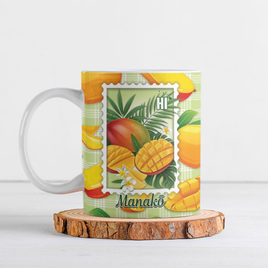 Aloha Hawaii Manako Palaka Motifs Ceramic Mug Hawaiian Mango Stylized Stamp