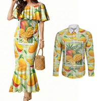 Aloha Hawaii Manako Palaka Motifs Couples Matching Mermaid Dress and Long Sleeve Button Shirt Hawaiian Mango Stylized Stamp LT14 Yellow - Polynesian Pride