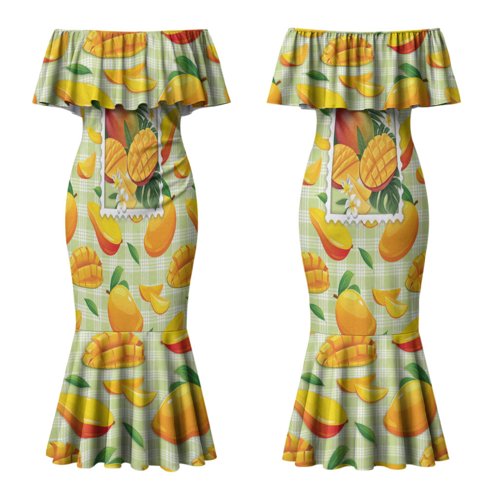 Aloha Hawaii Manako Palaka Motifs Couples Matching Mermaid Dress and Long Sleeve Button Shirt Hawaiian Mango Stylized Stamp LT14 - Polynesian Pride