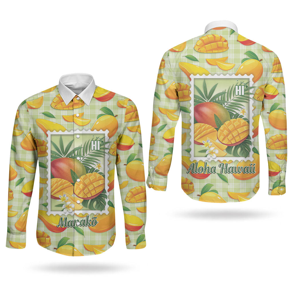 Aloha Hawaii Manako Palaka Motifs Couples Matching Off Shoulder Short Dress and Long Sleeve Button Shirt Hawaiian Mango Stylized Stamp LT14 - Polynesian Pride