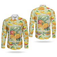 Aloha Hawaii Manako Palaka Motifs Couples Matching Off Shoulder Short Dress and Long Sleeve Button Shirt Hawaiian Mango Stylized Stamp LT14 - Polynesian Pride