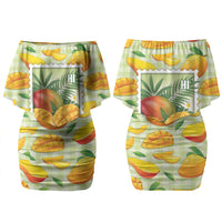 Aloha Hawaii Manako Palaka Motifs Couples Matching Off Shoulder Short Dress and Long Sleeve Button Shirt Hawaiian Mango Stylized Stamp LT14 - Polynesian Pride