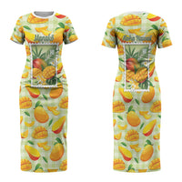 Aloha Hawaii Manako Palaka Motifs Couples Matching Short Sleeve Bodycon Dress and Hawaiian Shirt Hawaiian Mango Stylized Stamp LT14 - Polynesian Pride