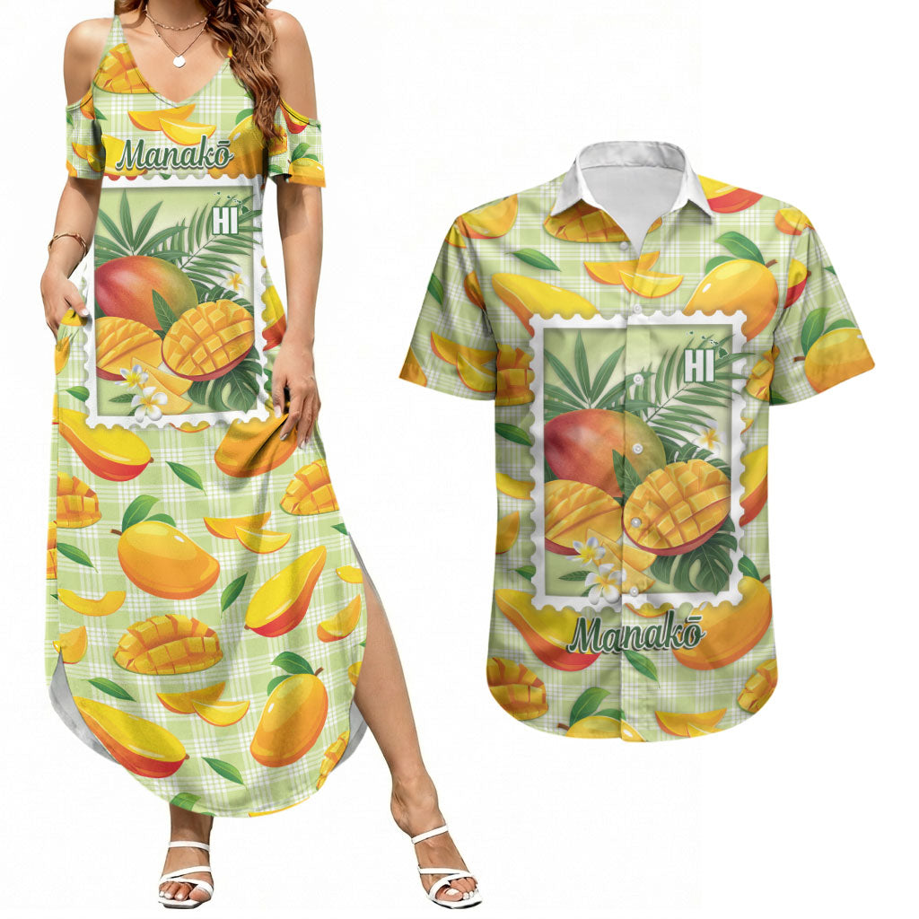 Aloha Hawaii Manako Palaka Motifs Couples Matching Summer Maxi Dress and Hawaiian Shirt Hawaiian Mango Stylized Stamp