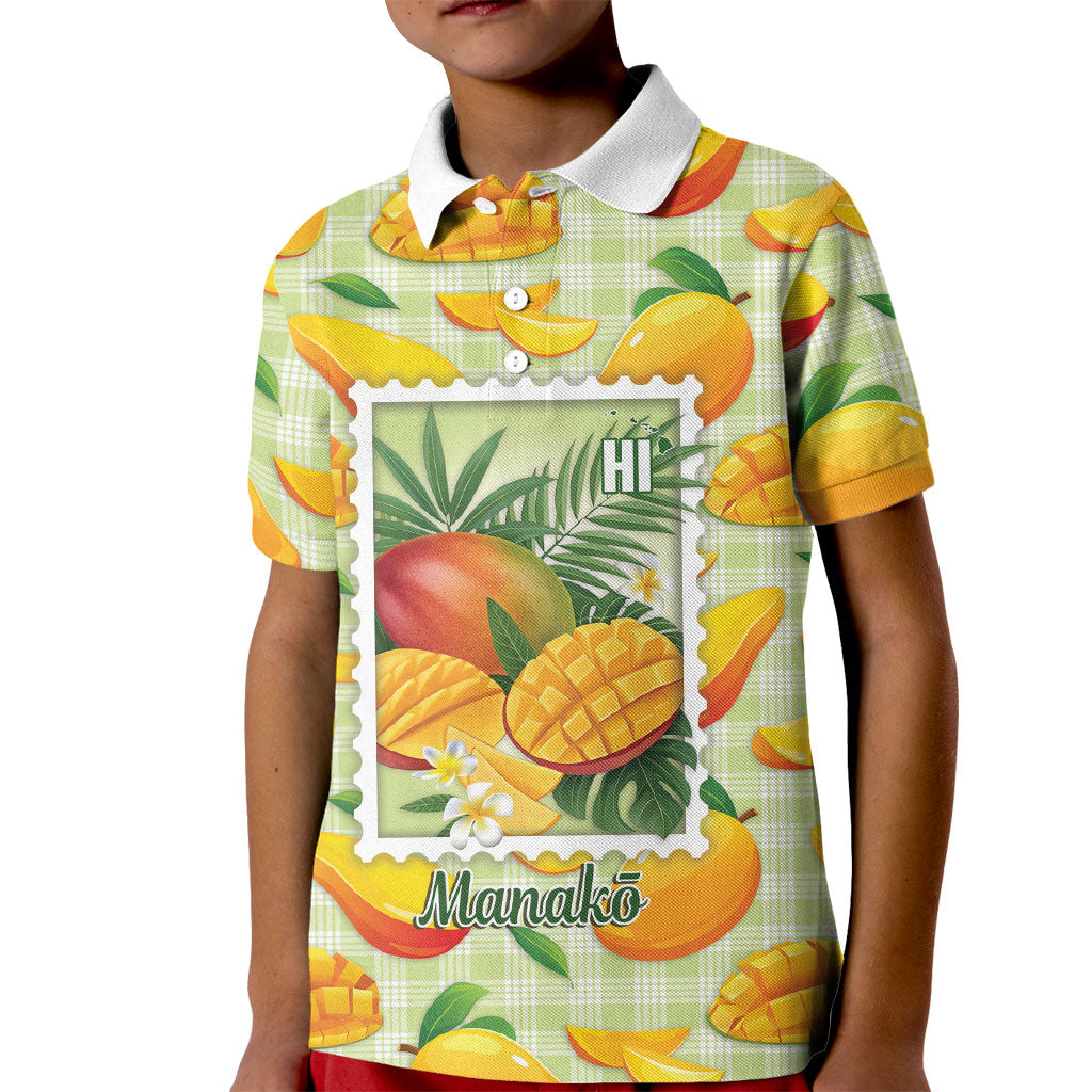 Aloha Hawaii Manako Palaka Motifs Kid Polo Shirt Hawaiian Mango Stylized Stamp