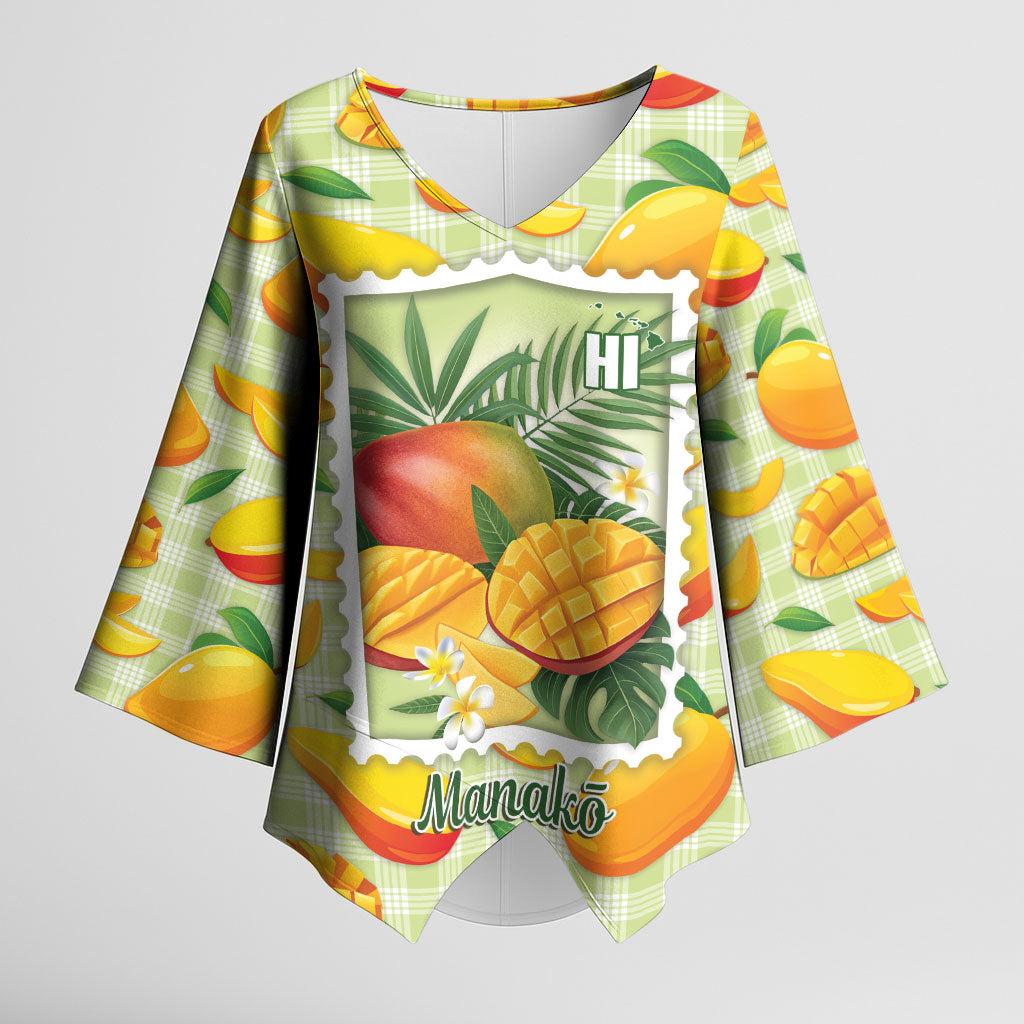 Aloha Hawaii Manako Palaka Motifs Kimono Sleeve Blouse Hawaiian Mango Stylized Stamp